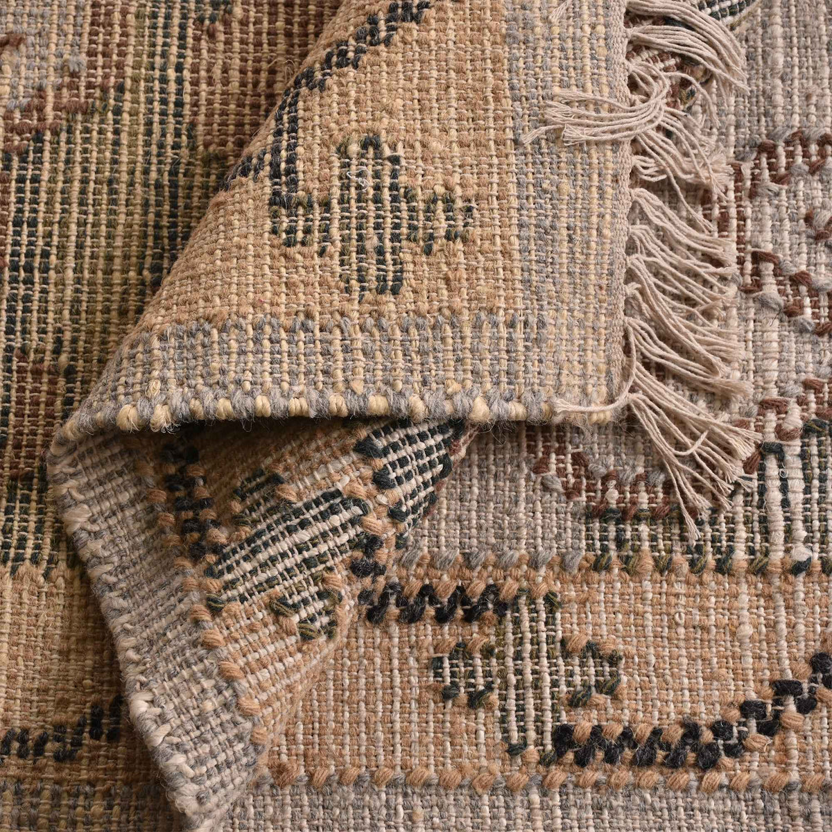 Monolith & Heart Shirley Punja Kelim Jute & Wool Rug, Grey & Multi