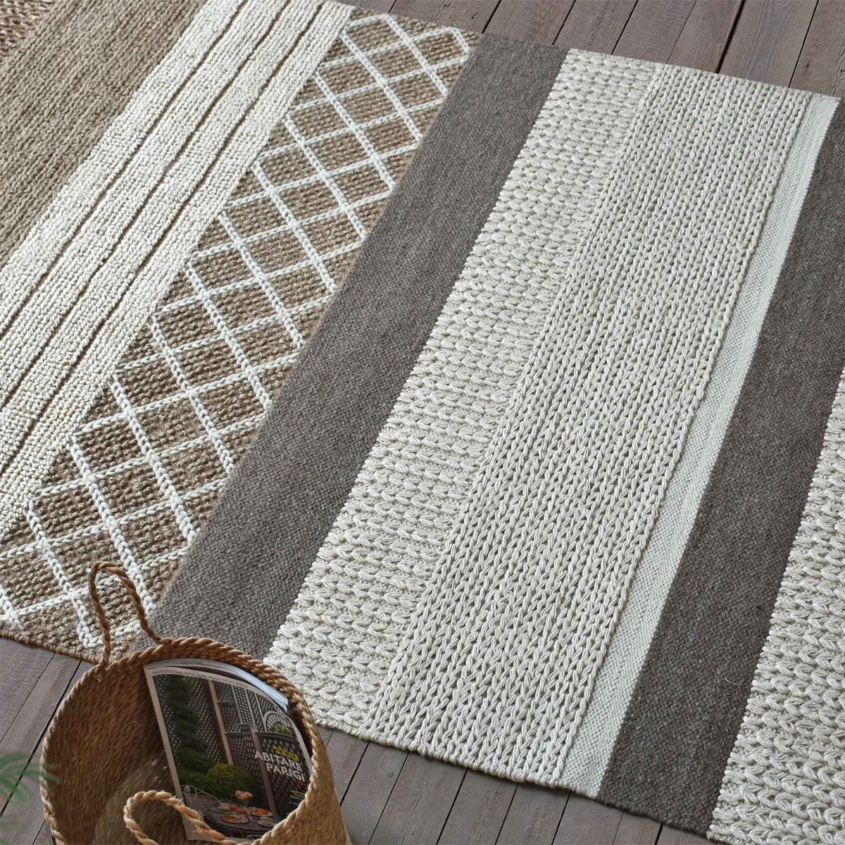 Monolith & Heart Solano Hand-Woven Hemp & Wool Rug, Charcoal & Natural White