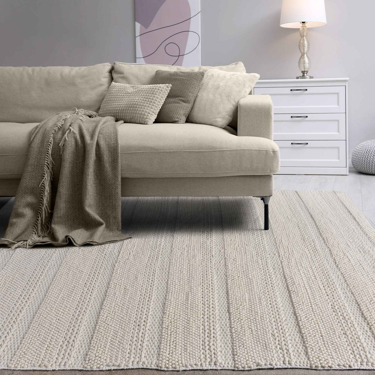 Monolith & Heart Zenobia-II Hand-Woven New Zealand Wool Rug, Natural White