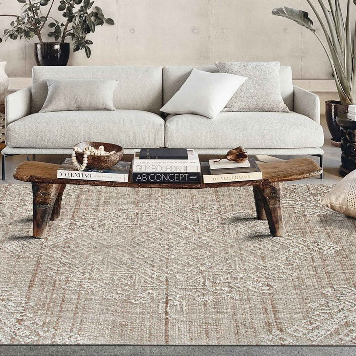 Monolith & Heart Bershad Hand-Woven & Over-Tufted Wool Rug, Natural White & Beige