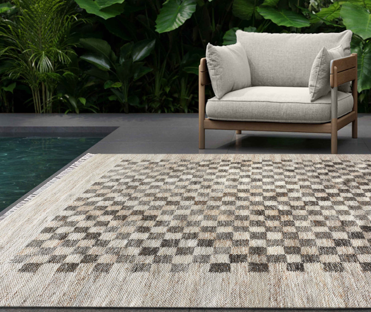 Monolith & Heart Fenney Punja Kelim Recycled PET & Wool Rug, Beige & Grey