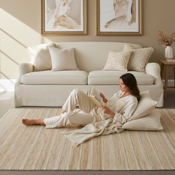 Person Relaxing on Rug