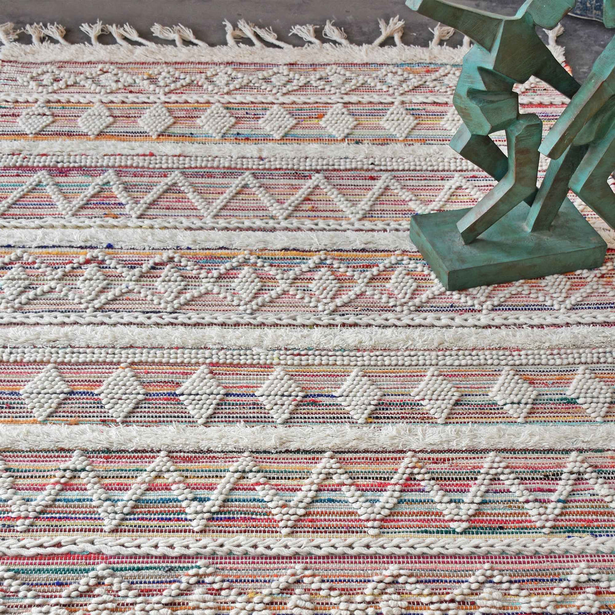 Monolith & Heart Timson Hand-Woven Wool & Recycled Fabric Rug, Natural White & Multi