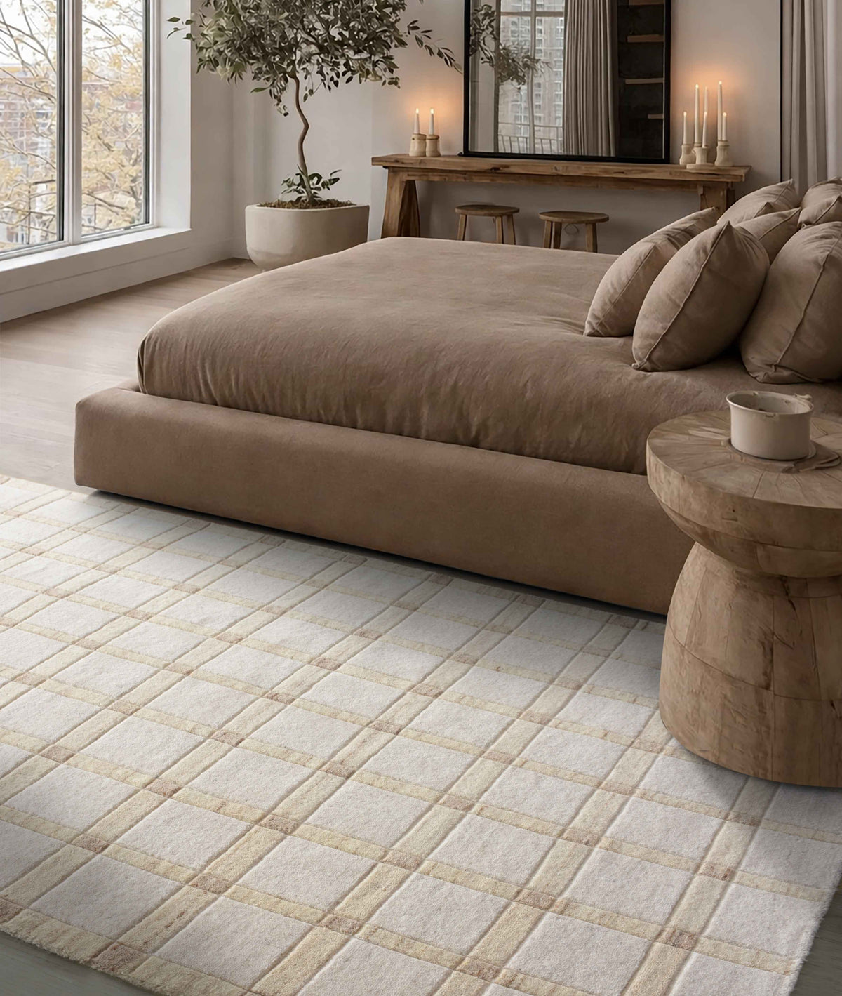 Monolith & Heart Vimma Handwoven Wool Rug in Ivory/Beige, Multiple Sizes