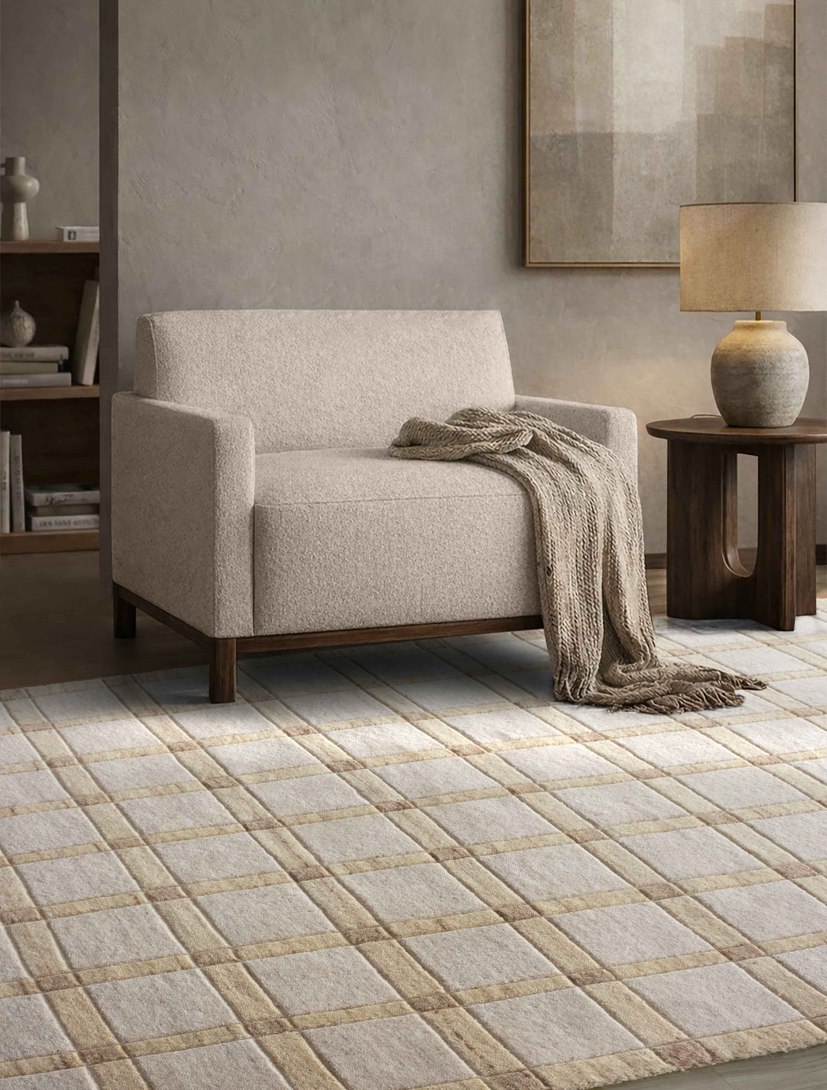 Monolith & Heart Vimma Handwoven Wool Rug in Ivory/Beige, Multiple Sizes