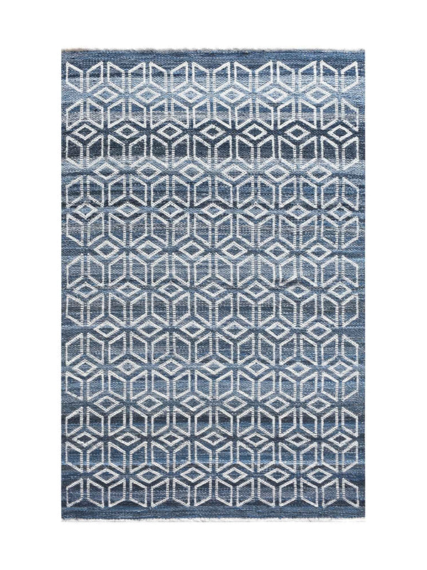 EIXAMPLE RUG - BLUE/IVORY - JACQUARD WOVEN - DENIM/WOOL