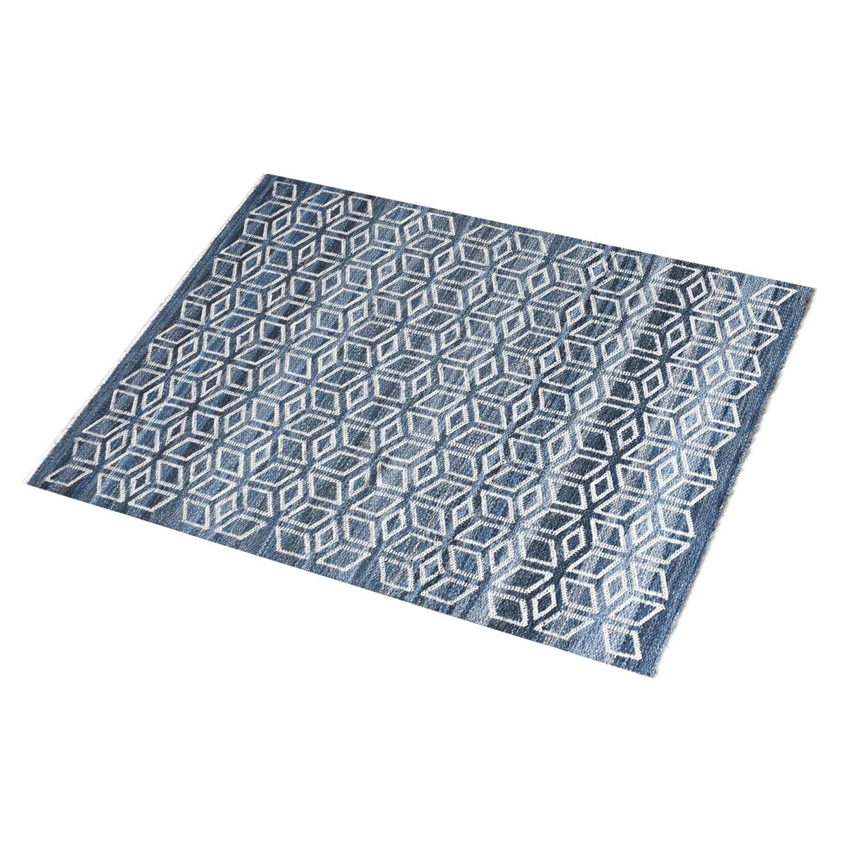 Monolith & Heart Eixample Jacquard-Woven Recycled Denim & Wool Rug, Blue